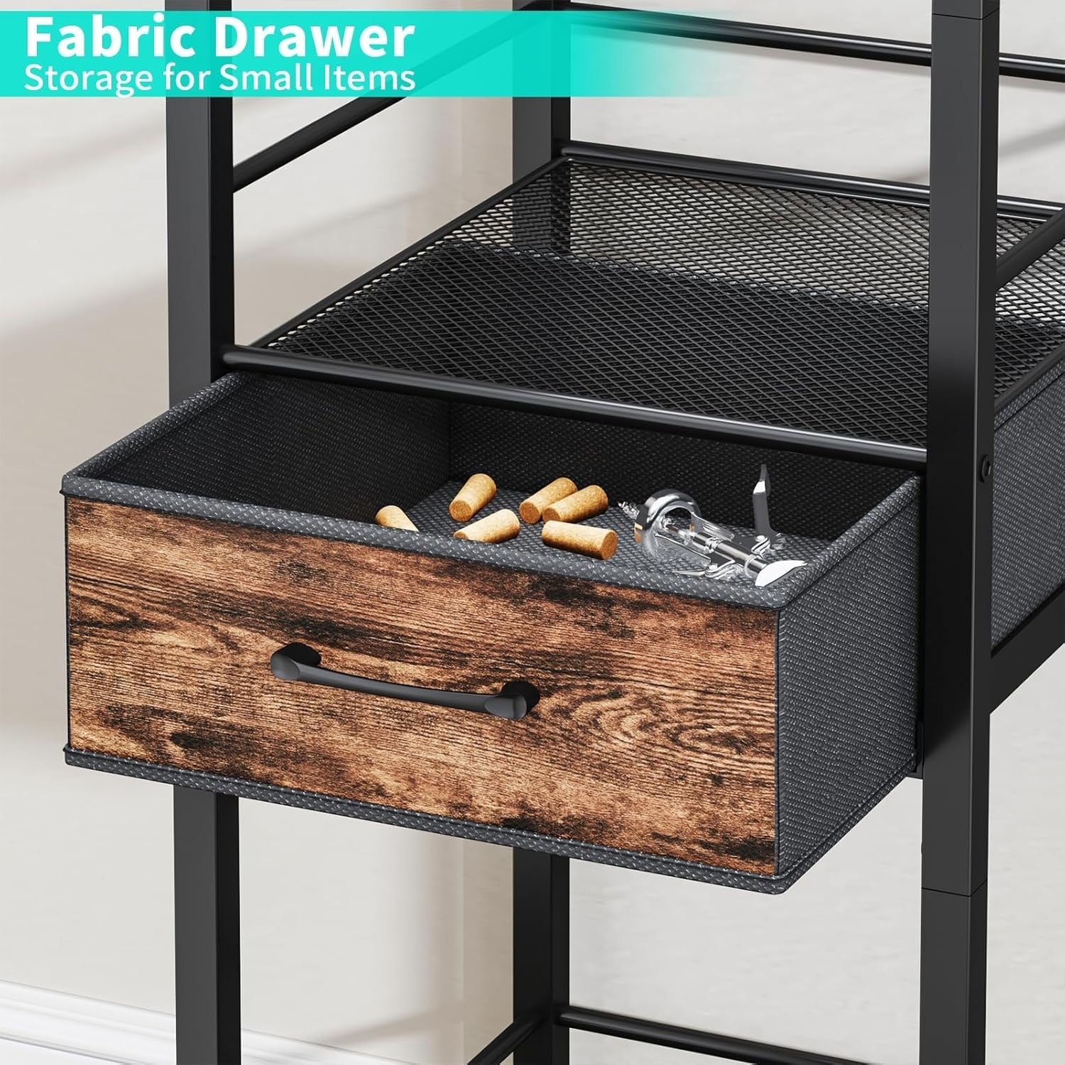 4-Tier Wine Bar Cabinet with Drawer & Glass Holder, Freestanding Liquor Shelf