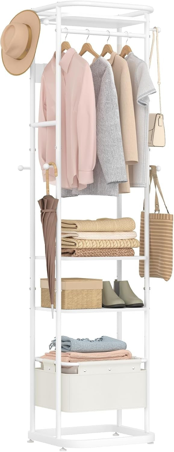 Wooden Coat Stand with 3 Shelves & 11 Hooks | Freestanding Hall Organizer