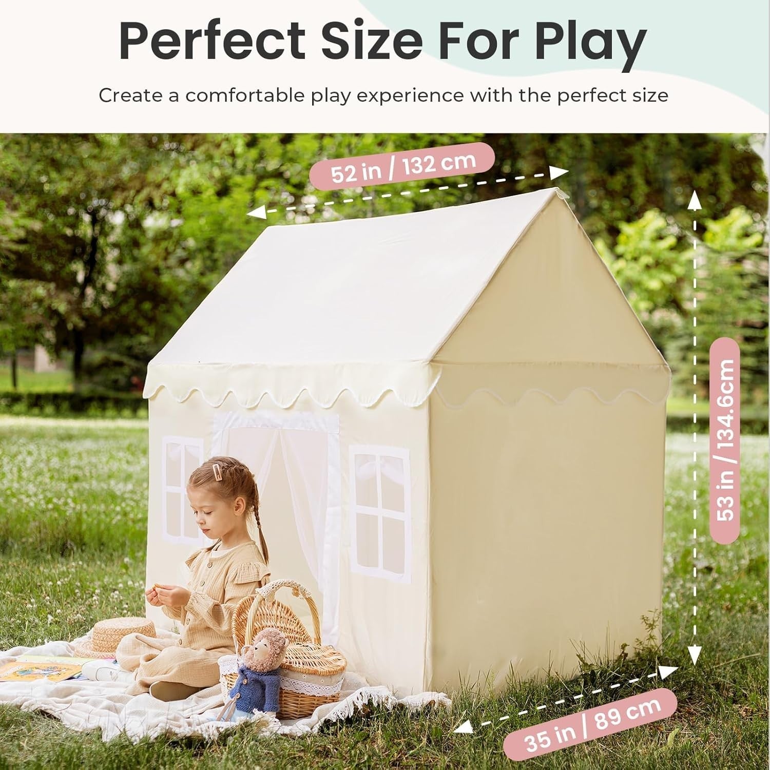 Large Kids Play Tent Indoor Outdoor w Lights Mat Castle Playhouse