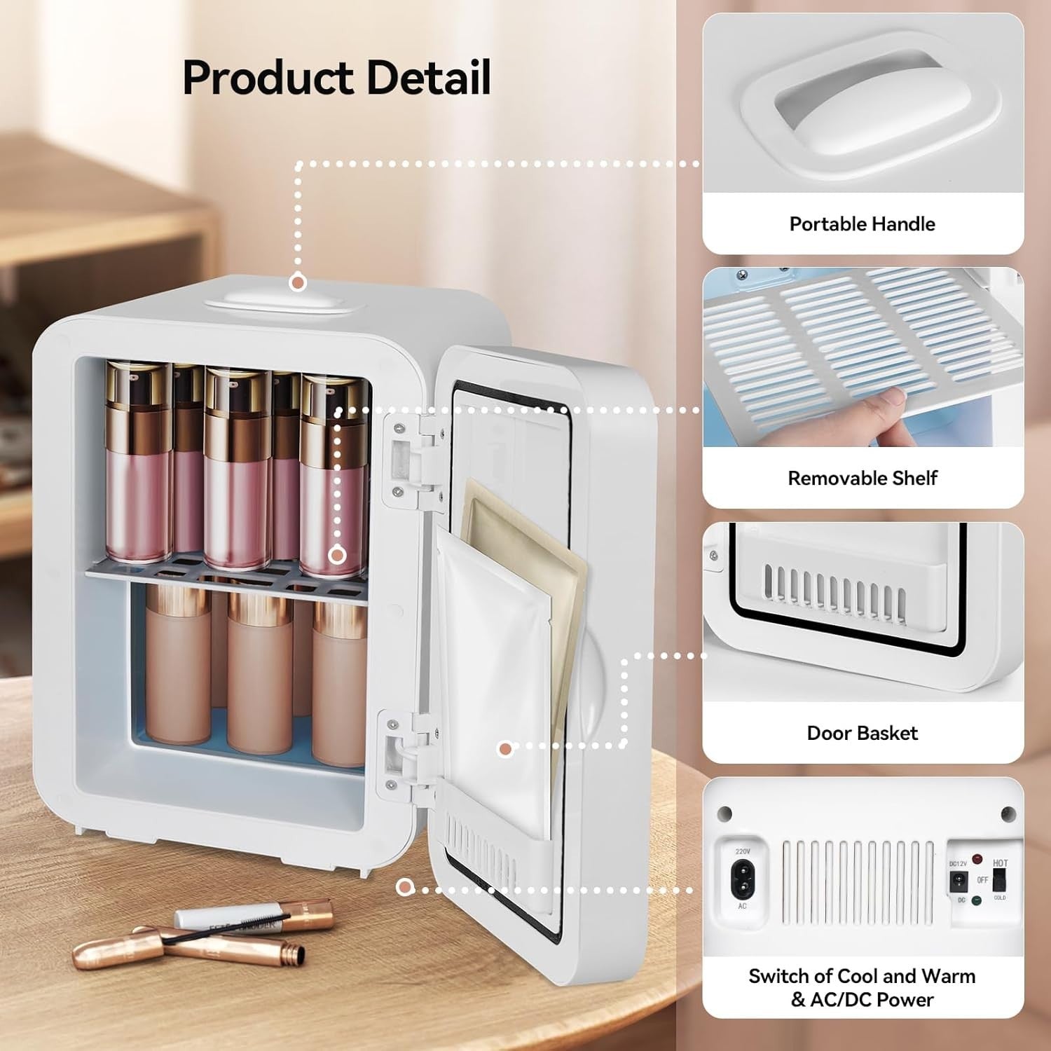 8L Portable Mini Skincare Fridge Cooler & Warmer LED Mirror AC/DC
