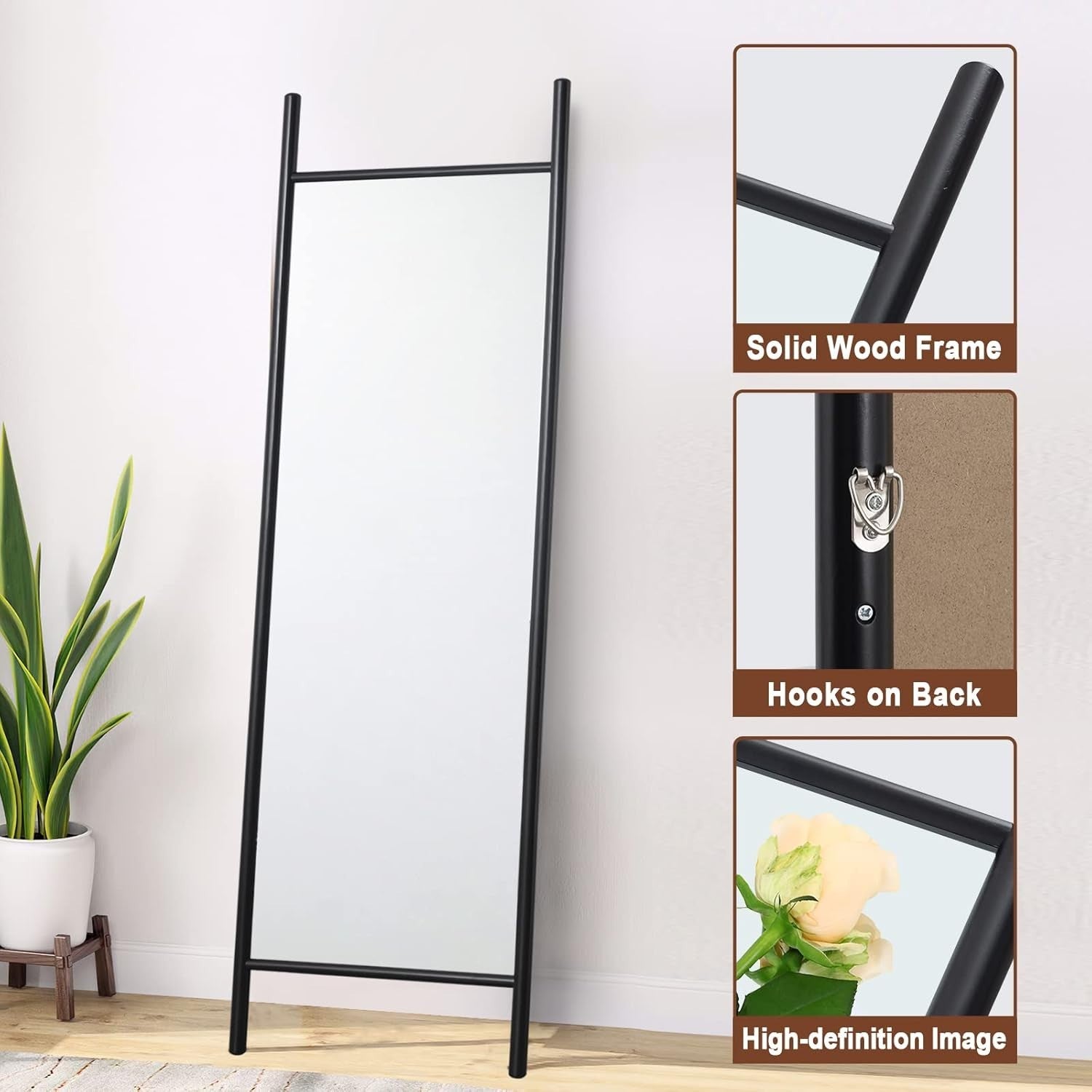 Large Full-Length Ladder Style Wall Mirror 165x55cm Solid Wood Frame