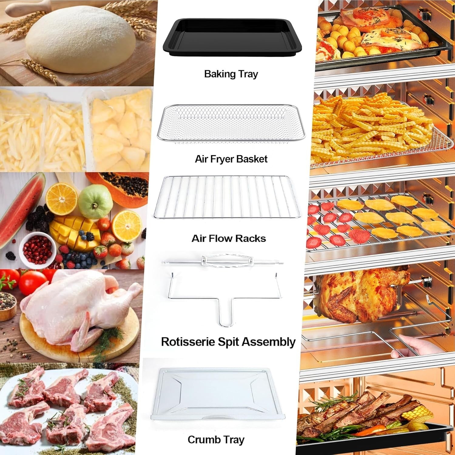 23L Air Fryer Oven Rotisserie 1700W Convection Mini Oven 6 Accessories