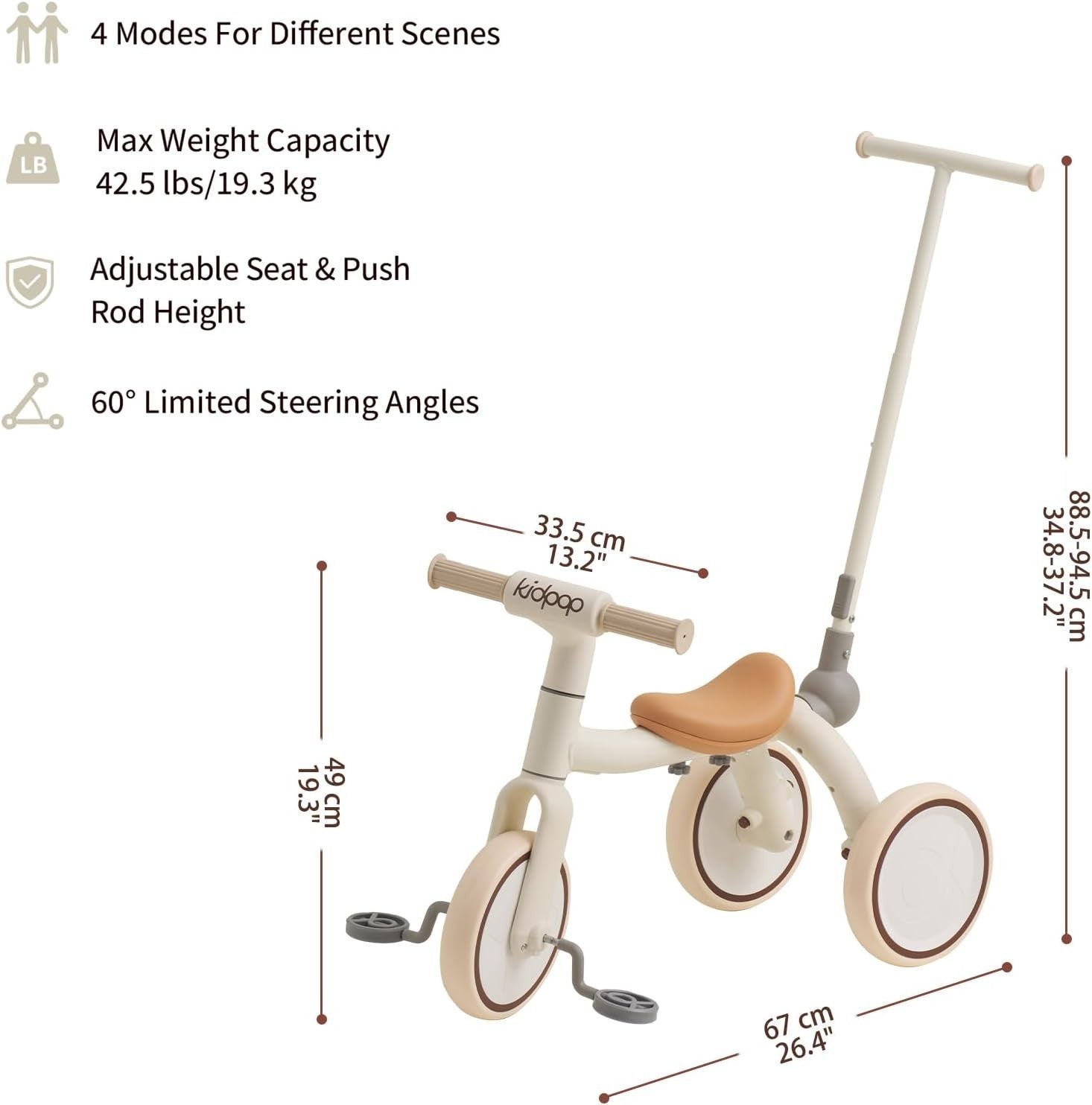 4 in 1 Kids Trike Balance Bike Scooter Push Trike EVA Wheels White
