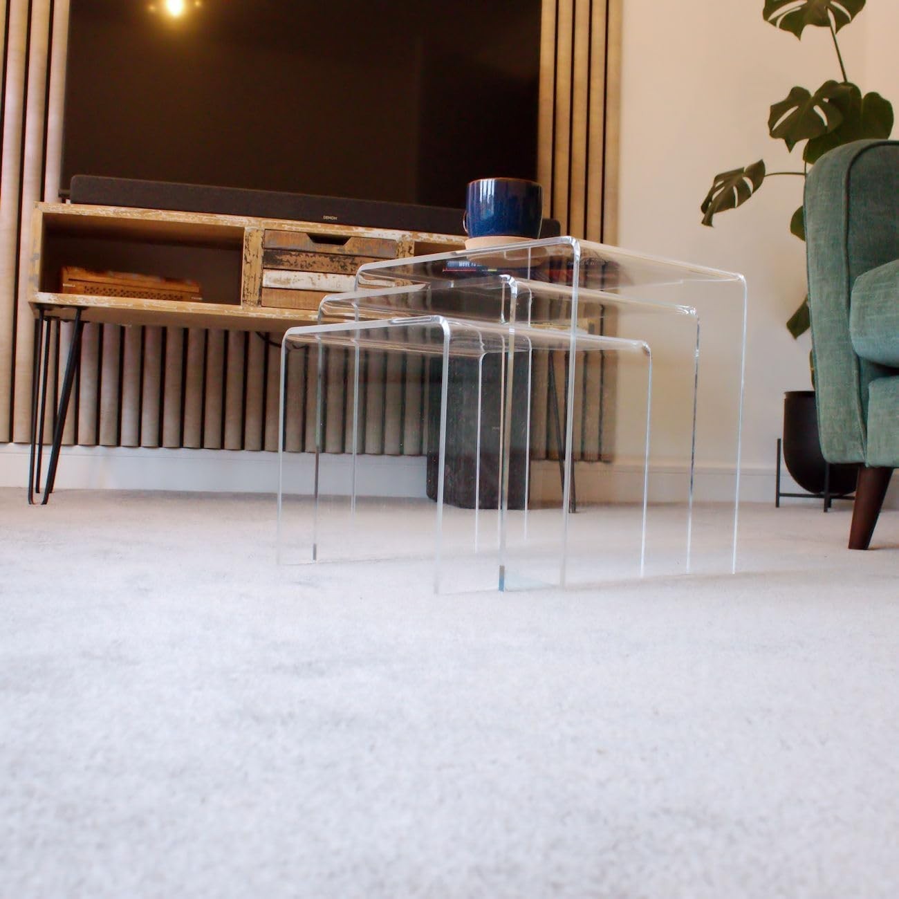 Clear Acrylic Nest of Tables Set 3 Modern Perspex Side End Coffee Display
