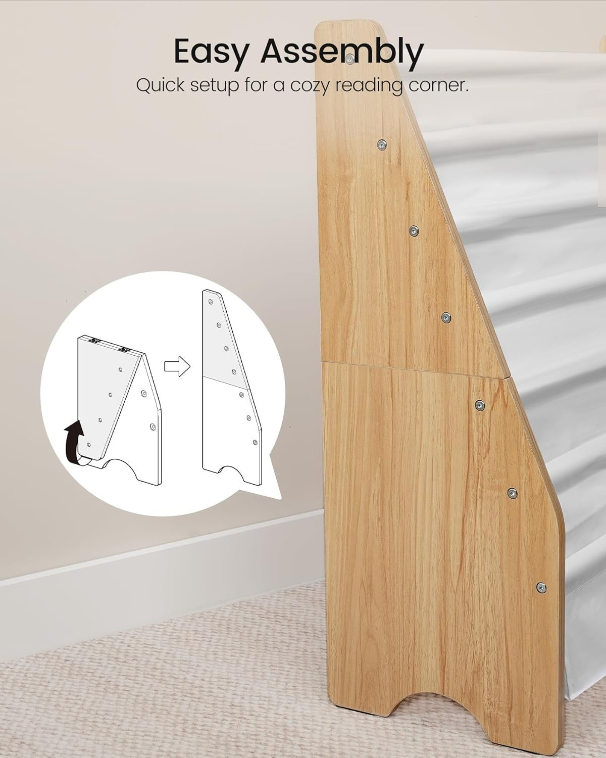 6 Tier Kids Bookshelf White Natural Sling Book Organizer Large Capacity