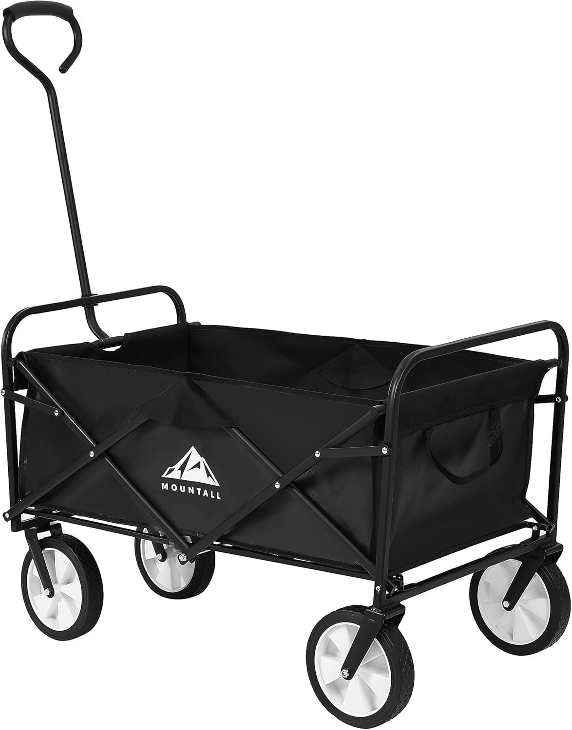 Black Heavy Duty Folding Garden Wagon 90L Festival Camping Trolley 90kg Capacity