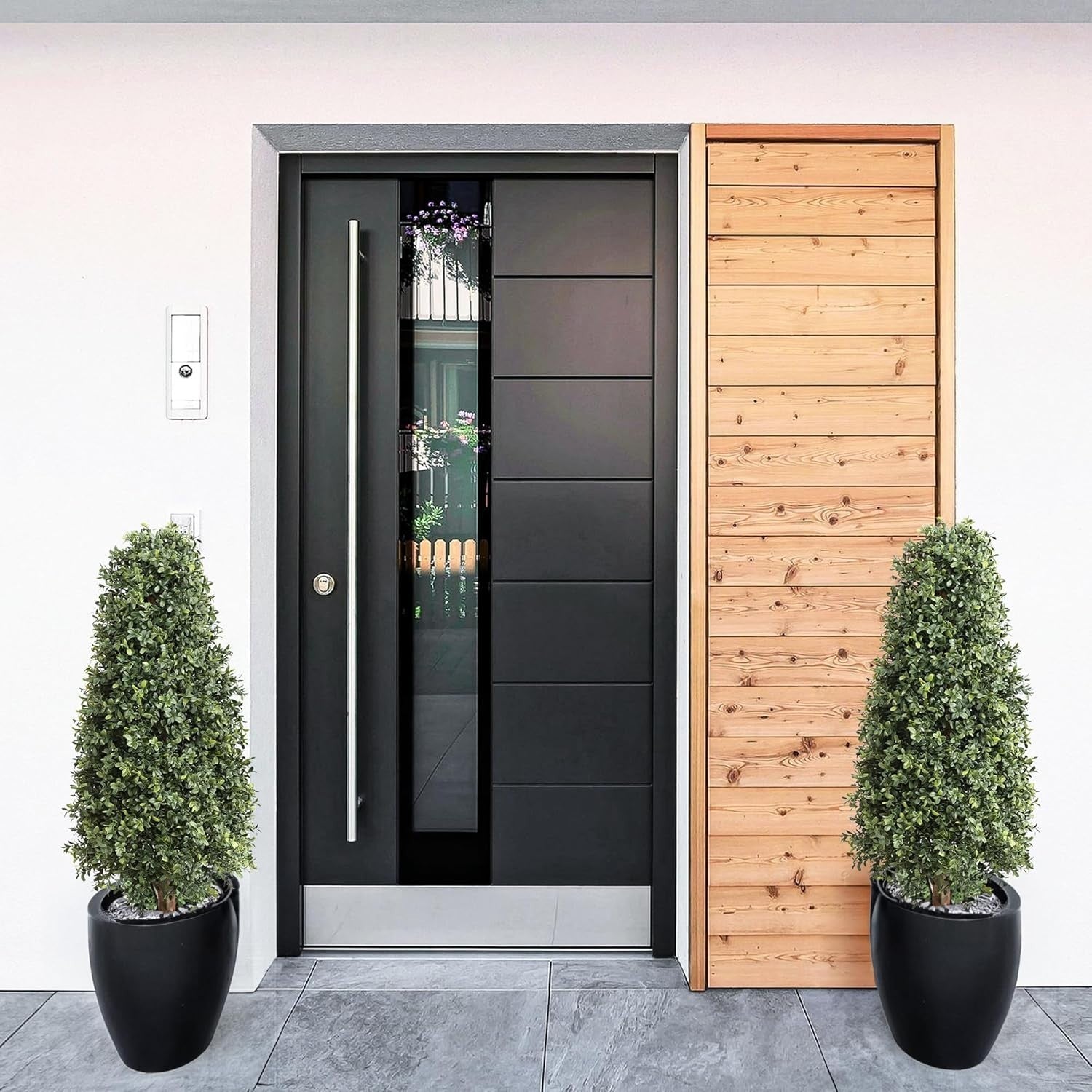 Set of 2 90cm Artificial Boxwood Topiary Trees Pyramid Cone Indoor Outdoor Home