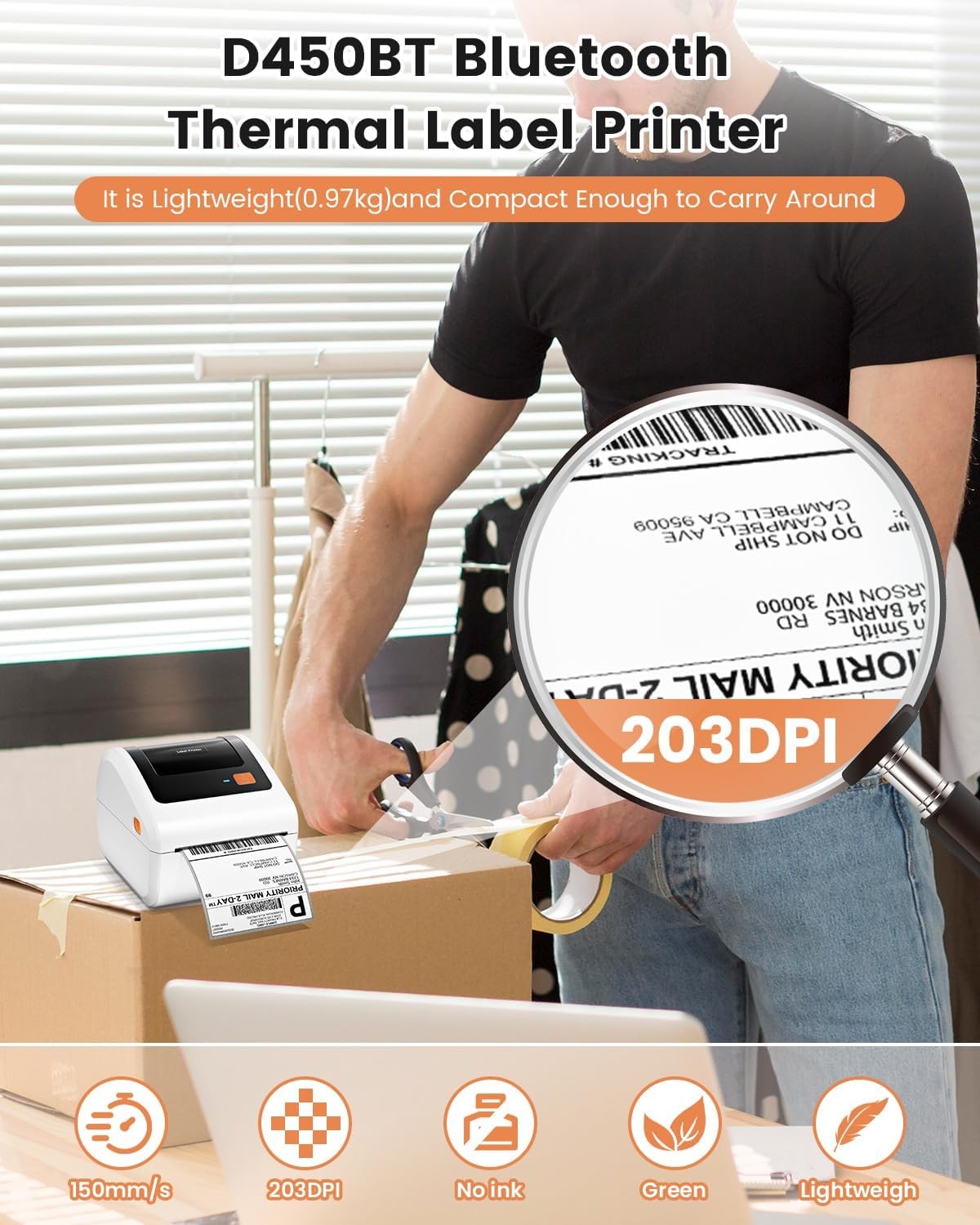 Bluetooth Thermal Shipping Label Printer 4x6 USB Postage Labels