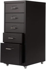 Black Metal Mobile Filing Cabinet 5 Drawer Vertical Office Storage
