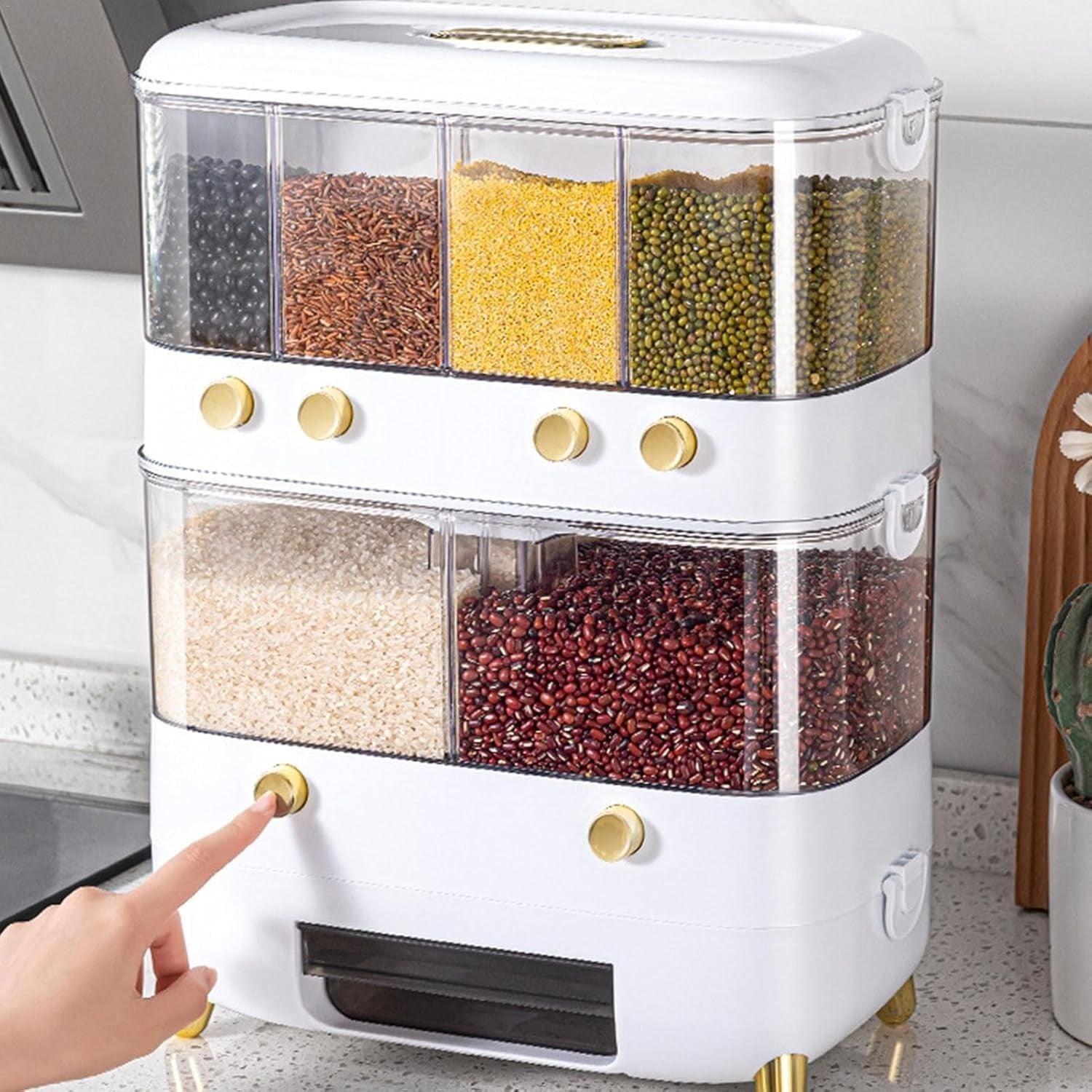 6 Grid Rice Dispenser Airtight Grain Storage Bin