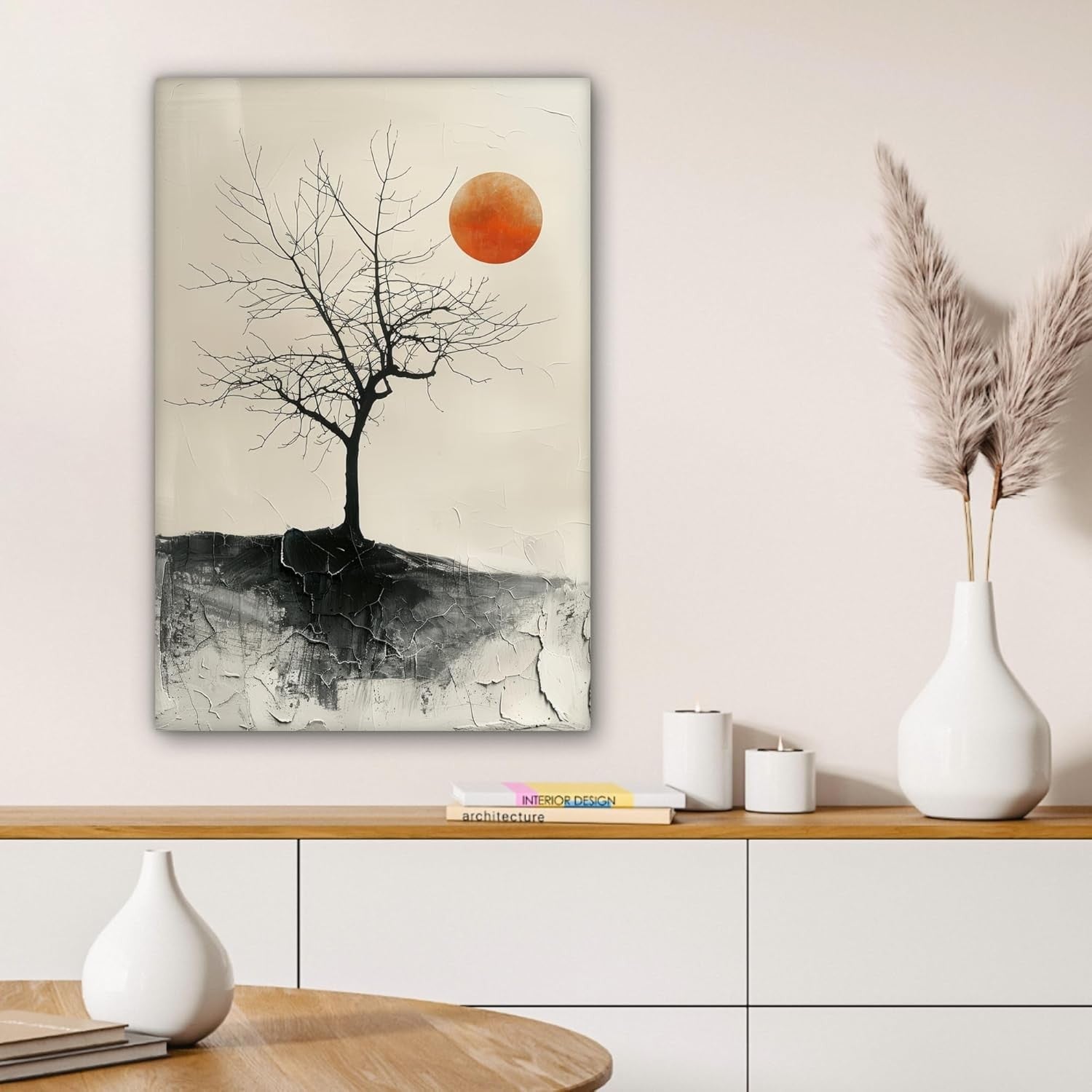 Large Tree Canvas Wall Art Black Moon Framed 60x90cm Modern Decor