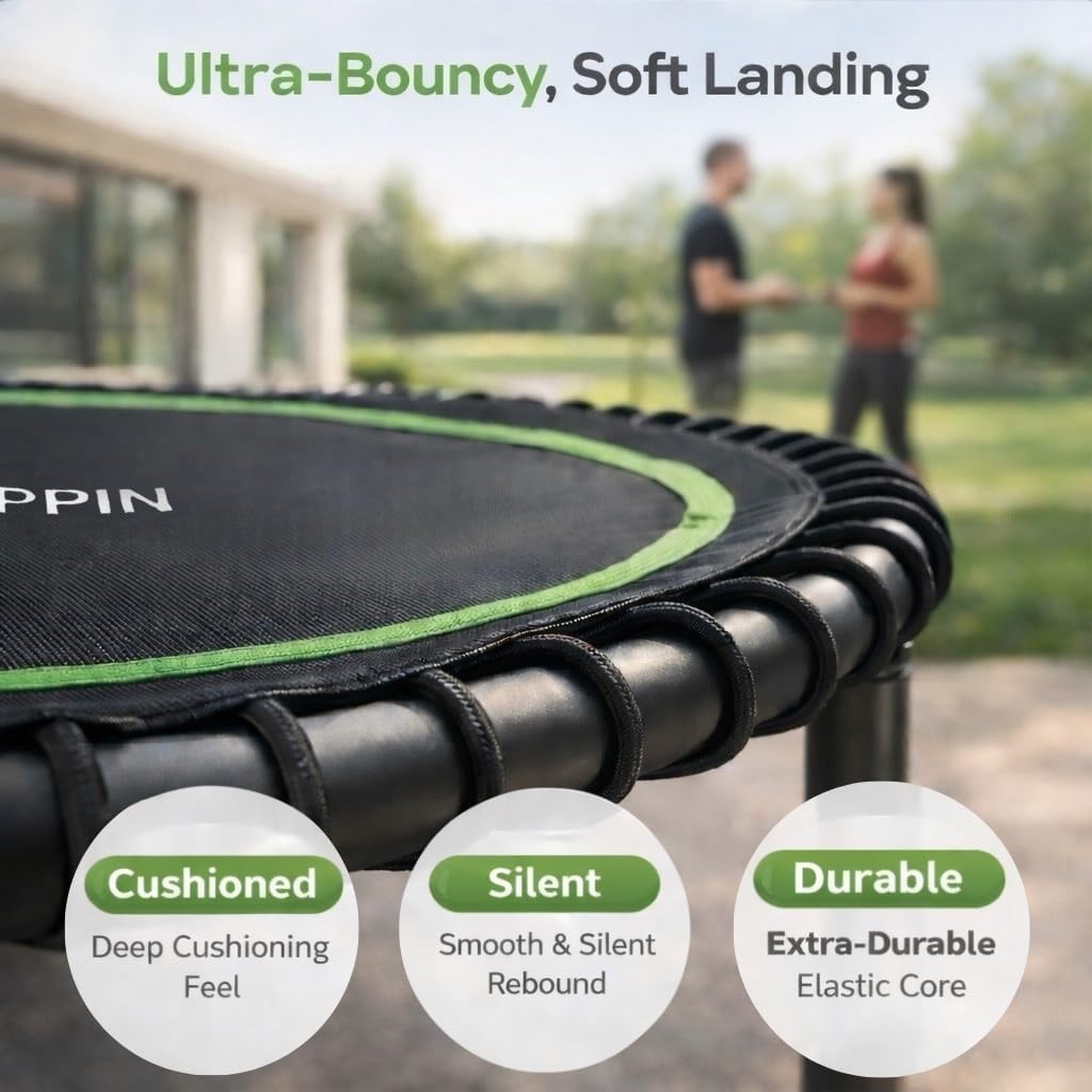 40in Foldable Rebounder Trampoline Adjustable Handle Quiet Fitness 220LB