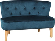Blue Velvet Kids Sofa, 2-Seater Play Couch for Toddlers, Compact 90.5x44.5x57.5c
