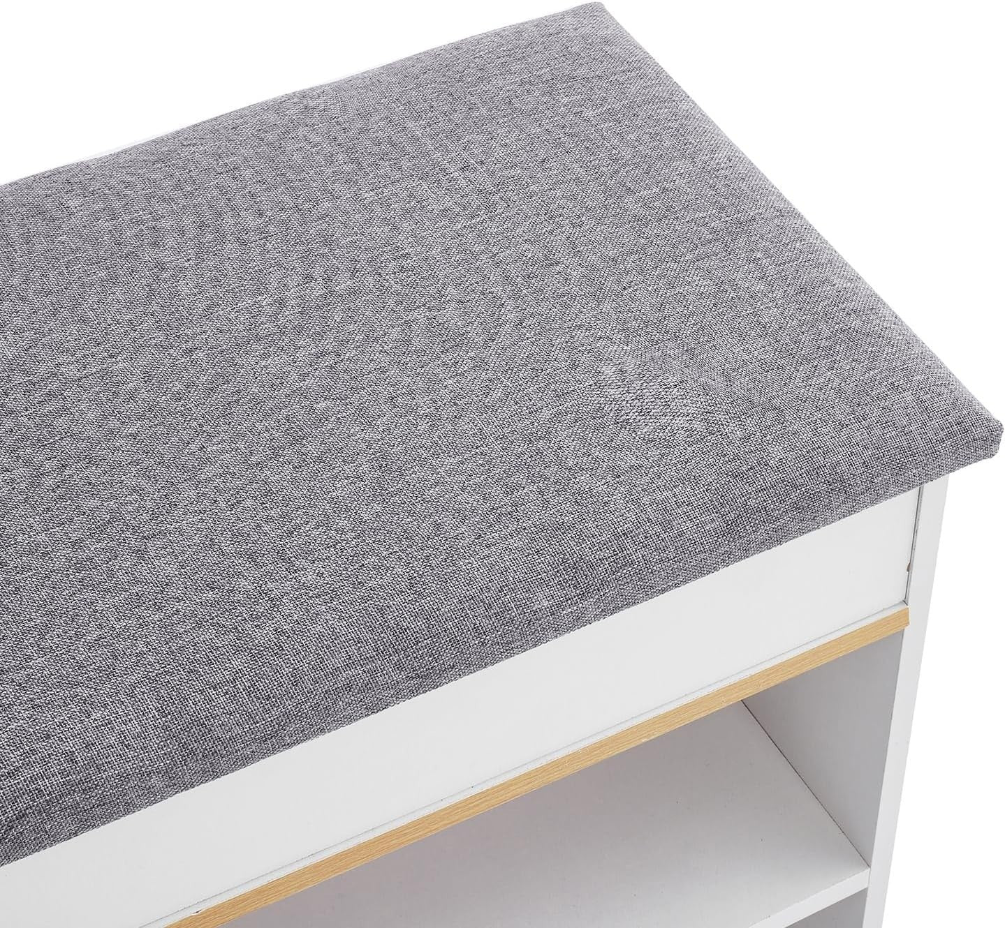 White Shoe Storage Bench with Cushion 2-Tier Organizer Cabinet for Hallway