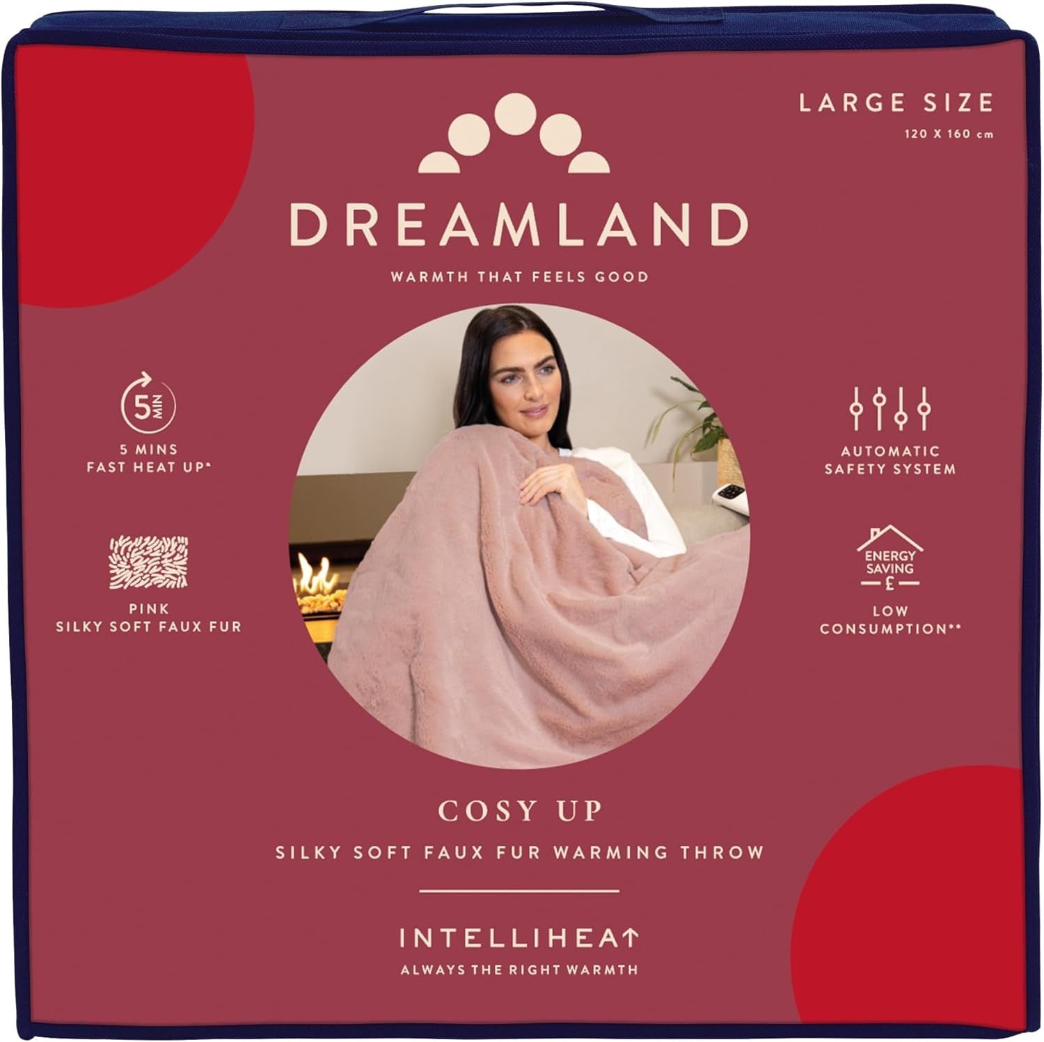 Electric Heated Throw Blanket 160x120cm Faux Fur 6 Heat Settings