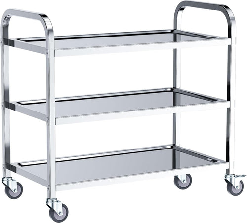 Stainless Steel Kitchen Trolley 3 Tier Utility Cart on Wheels Heavy Duty