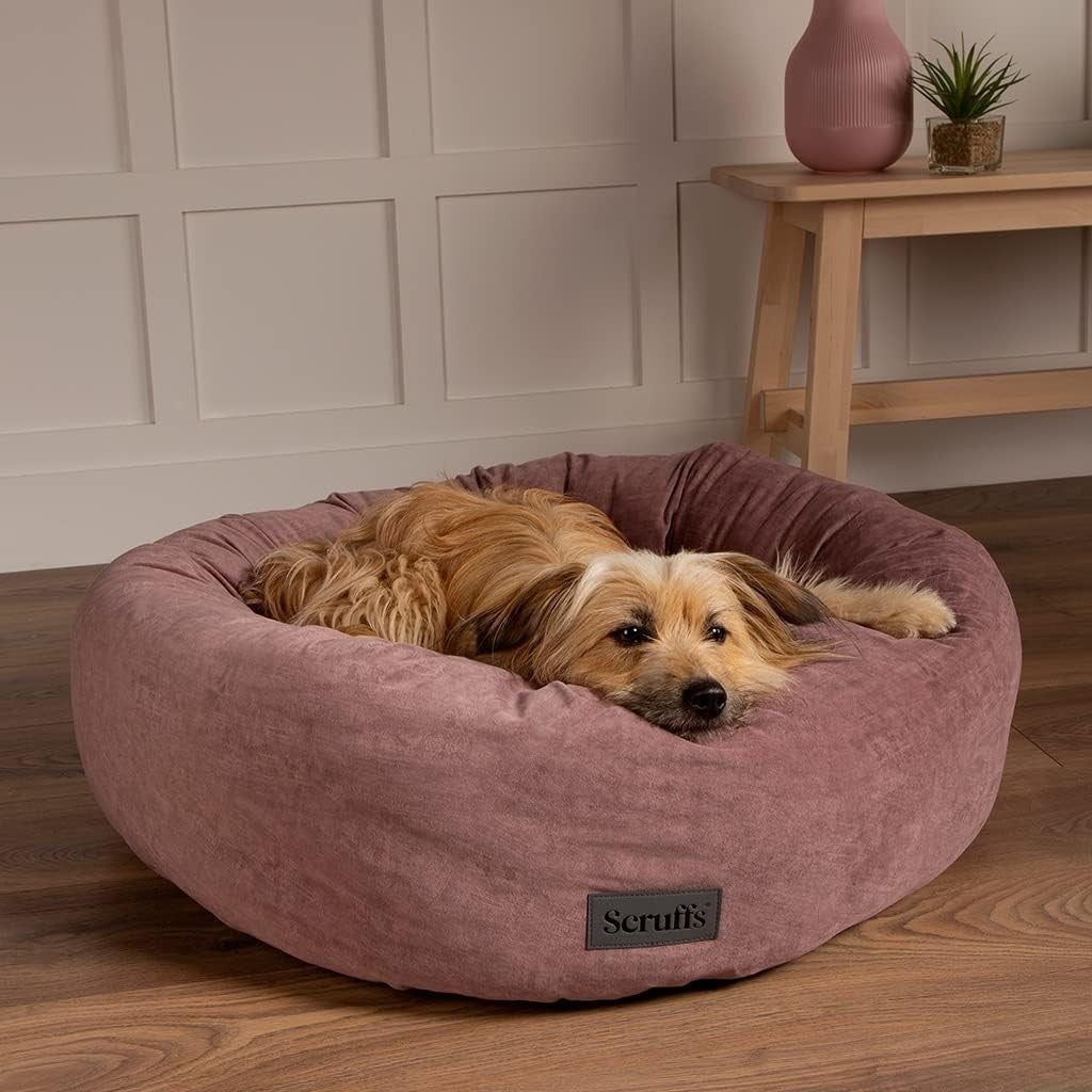 XL Ring Dog Bed 75cm Washable Velvet Blush Pink