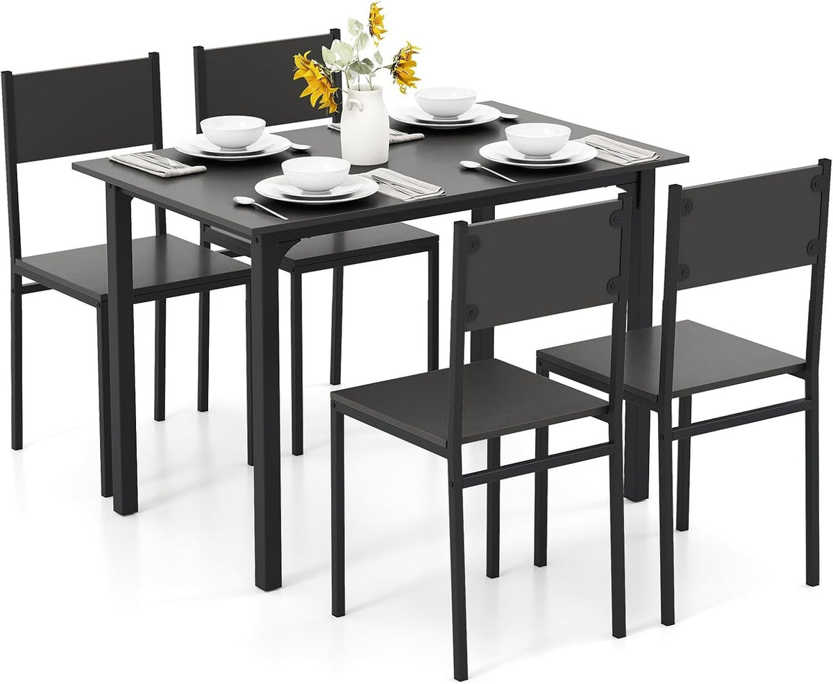 4 Seater Dining Table Set Space Saving Metal Frame Kitchen Room Black