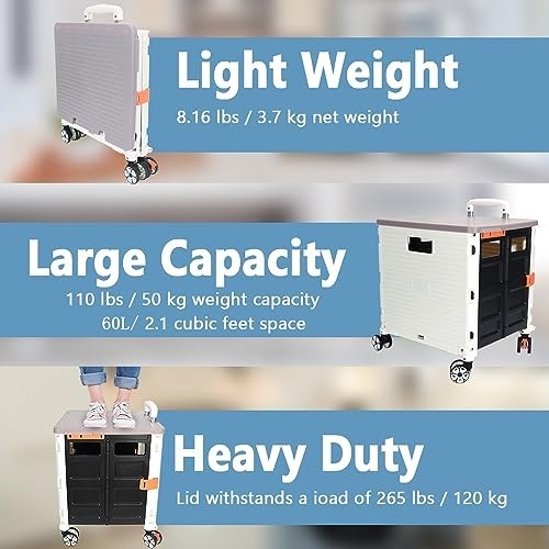 50L Heavy Duty Folding Trolley Cart 60KG with Telescopic Handle & Wheels