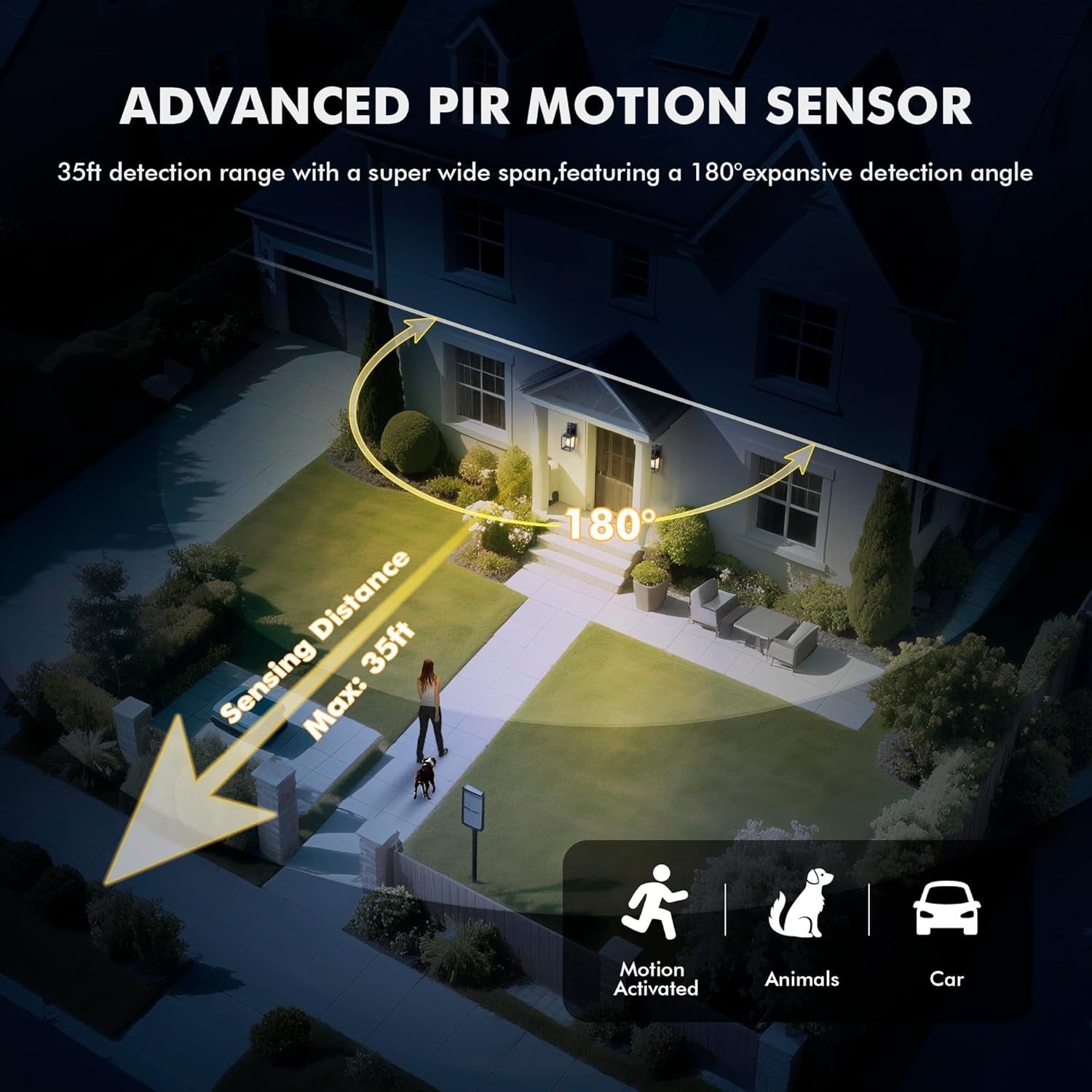 Motion Sensor Outdoor Wall Light Black PIR Dusk to Dawn 3 Modes IP44