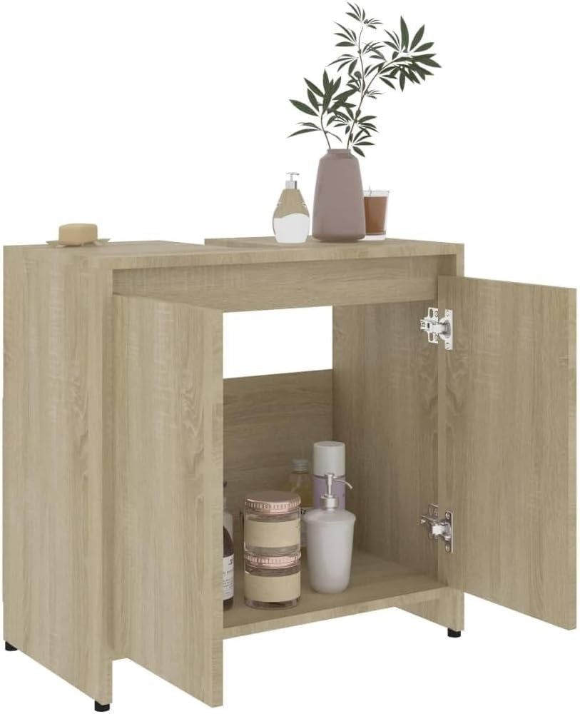 Modern Brown Under Sink Bathroom Cabinet – 2 Door Storage Unit 60x61cm