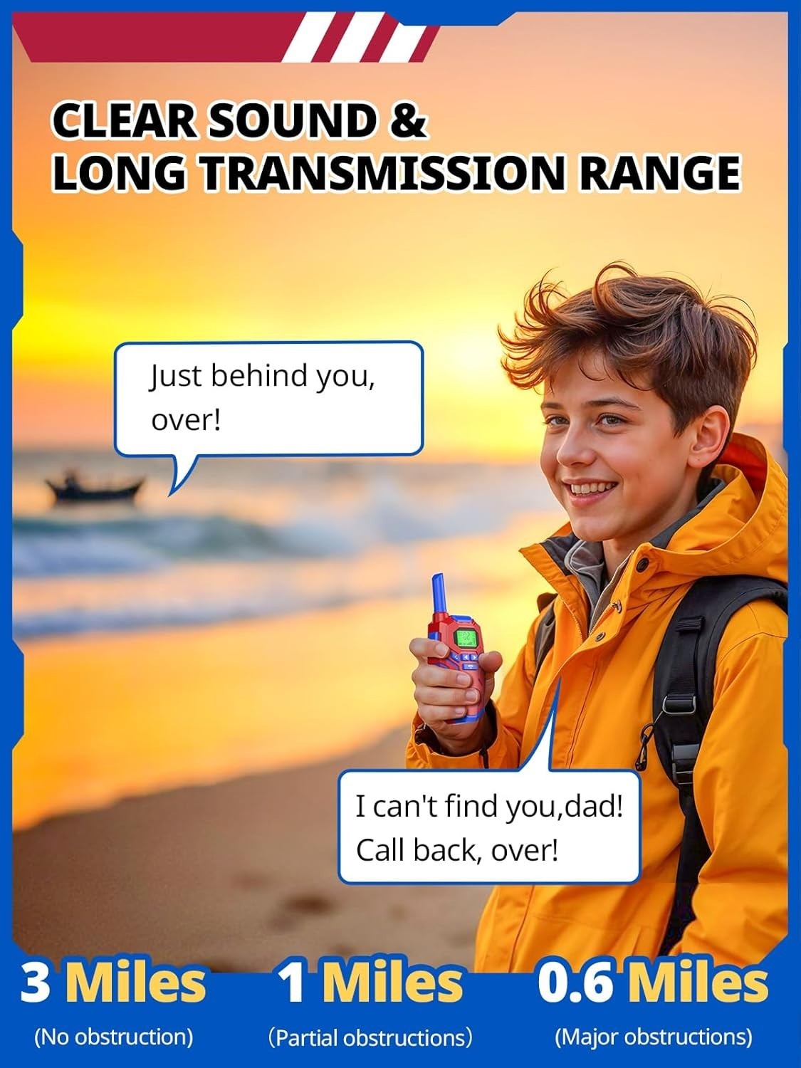 Kids Walkie Talkies 3 Pack Long Range Rechargeable 2 Way Radio VOX