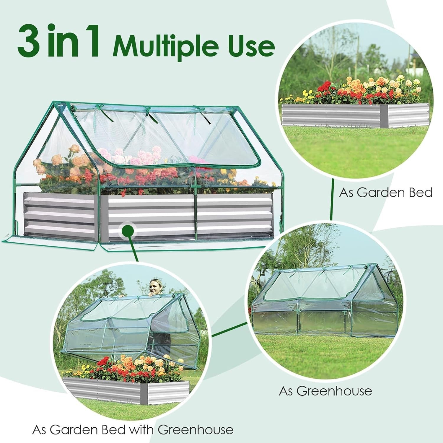 Galvanized Raised Garden Bed with PVC Cover 6x3x1ft Metal Planter Box