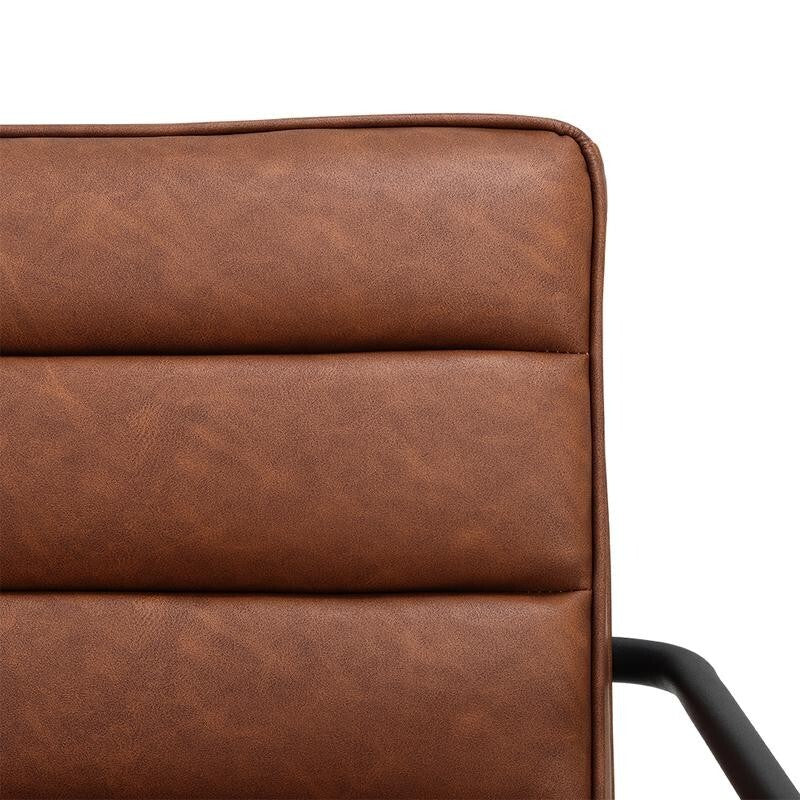Tan PU Leather Accent Armchair Deep Seat Black Metal Frame Modern