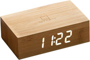 Brown Wood Digital Alarm Clock LED Display Touch Control Minimalist