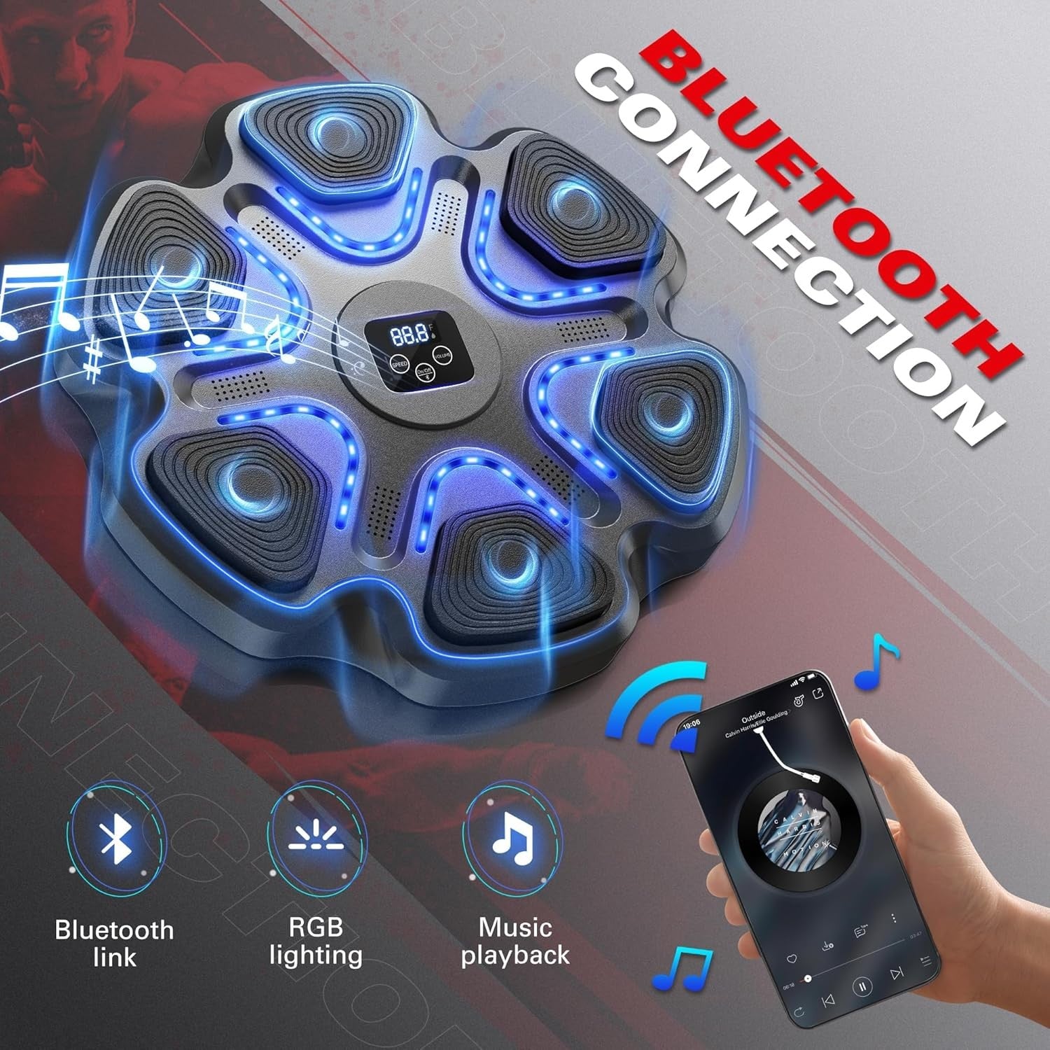 Music Boxing Machine LED Punch Trainer Bluetooth Mounted
