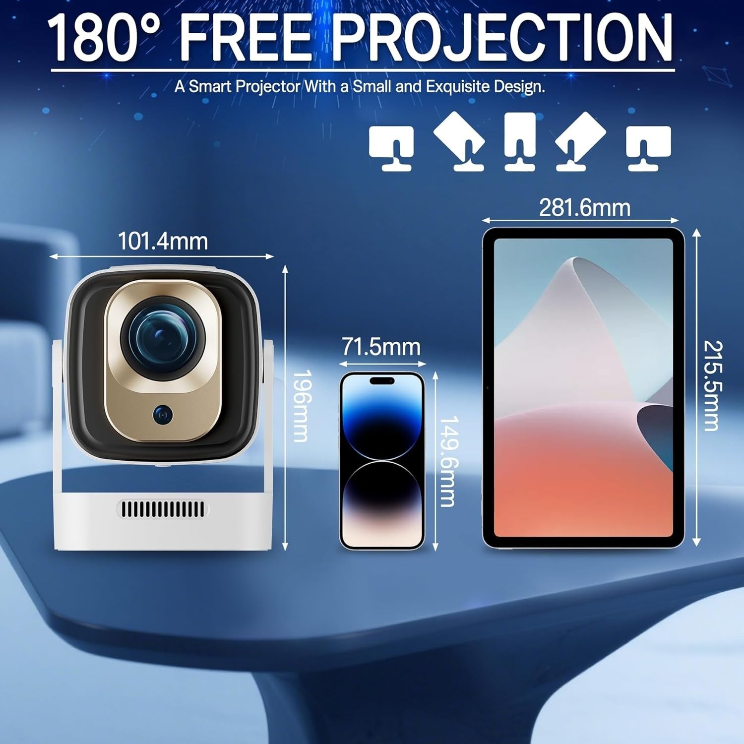 Smart Mini Projector WiFi 6 Bluetooth 4K Support Auto Focus 16000L