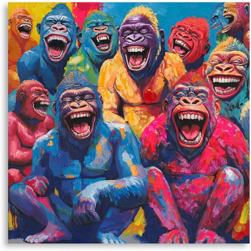 Colorful Chimpanzee Wall Art Canvas 30x30cm Framed Animal Decor