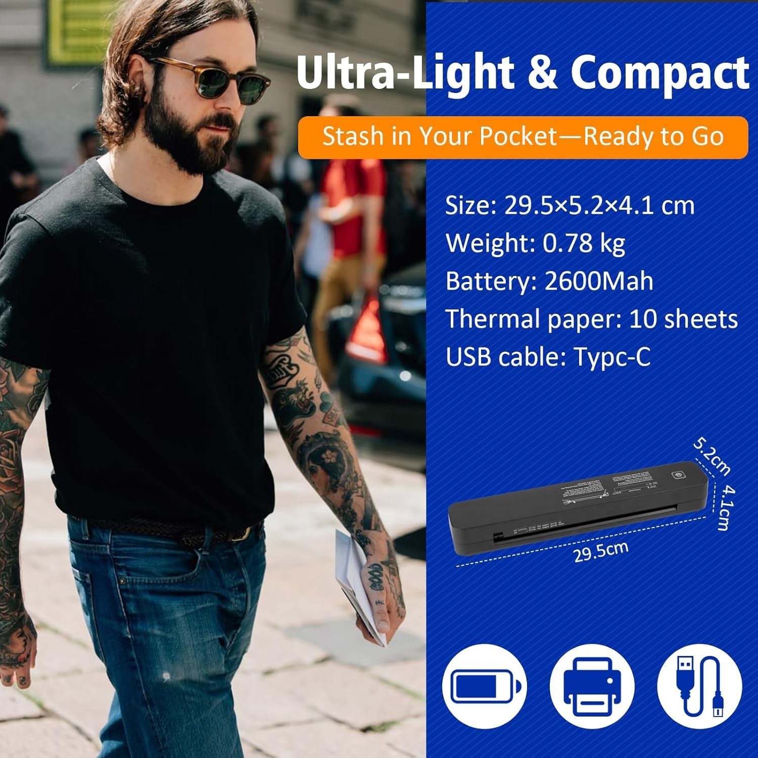 White A4 Tattoo Stencil Printer 2600mAh Wireless Bluetooth