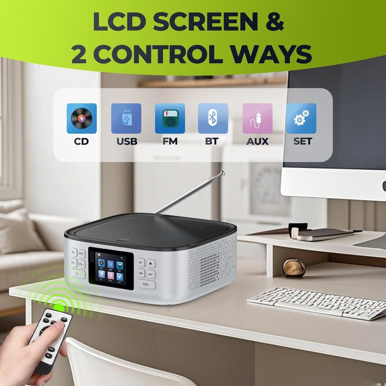 Rechargeable Bluetooth CD Player Boombox FM Radio LED Display Remote