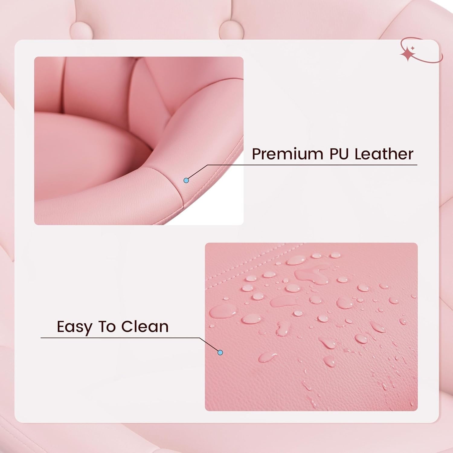Pink PU Leather Swivel Barrel Chair Adjustable Modern Vanity Office Accent Seat