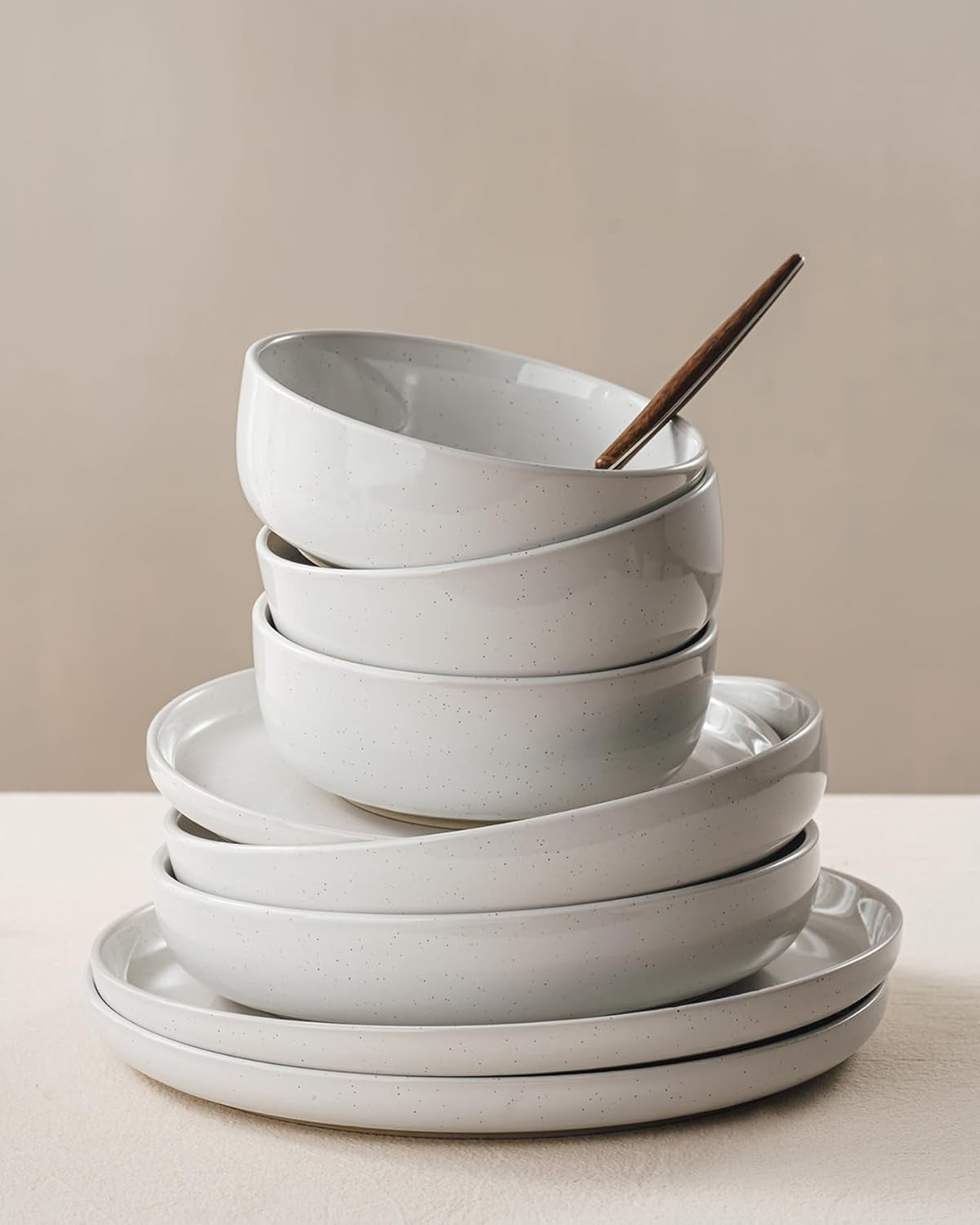 12 Piece Stoneware Dinner Set Plates Bowls Speckled Dishwasher Safe