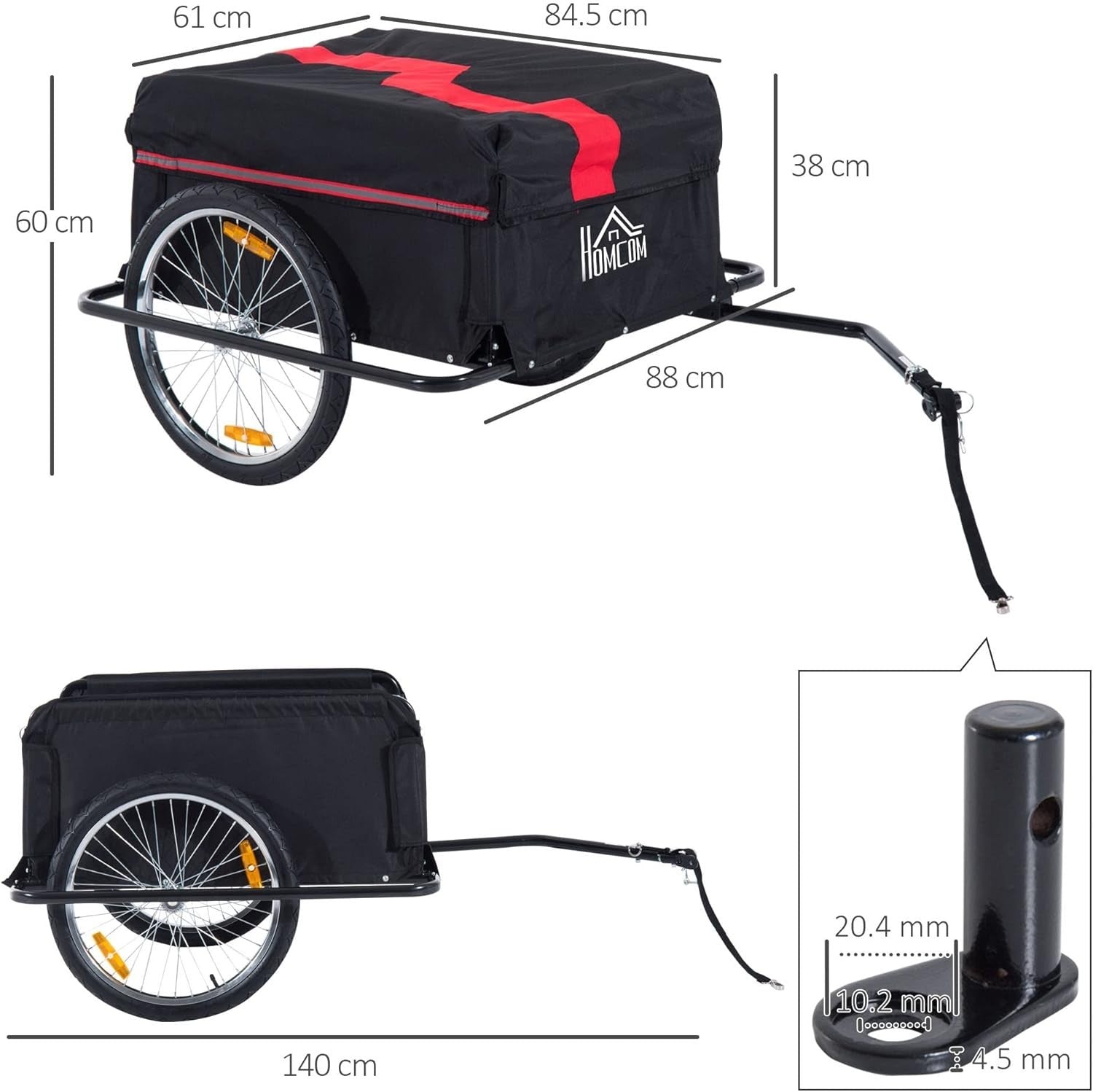 Large Bike Cargo Trailer 2-Wheel Folding Tow Cart w/ Cover Heavy Duty 40kg Load