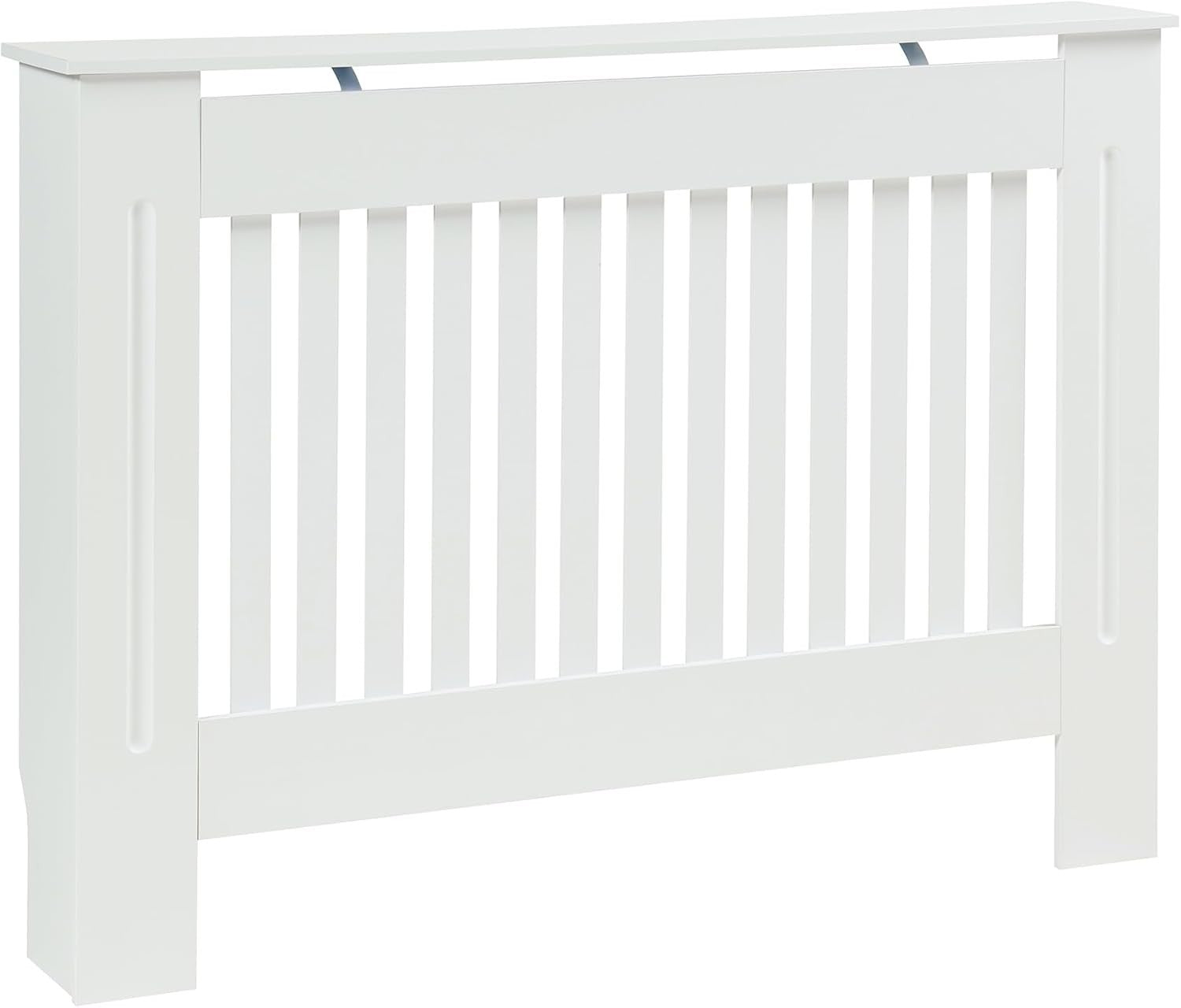 White Radiator Cover Medium 112cm Modern Slatted Wood Design Heating Cabinet