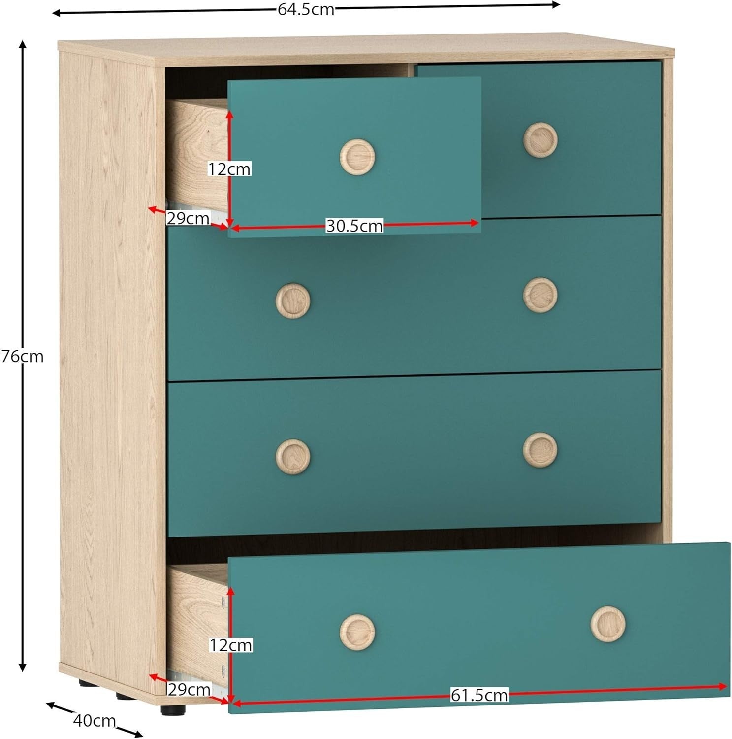 5 Drawer Chest Modern Bedroom Storage Cabinet Kids Furniture Blue Oak