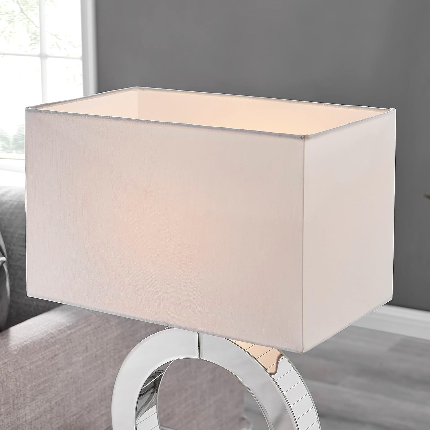 Modern Luxury Table Lamp with Mirrored Base & White Fabric Shade, E27 Bulb