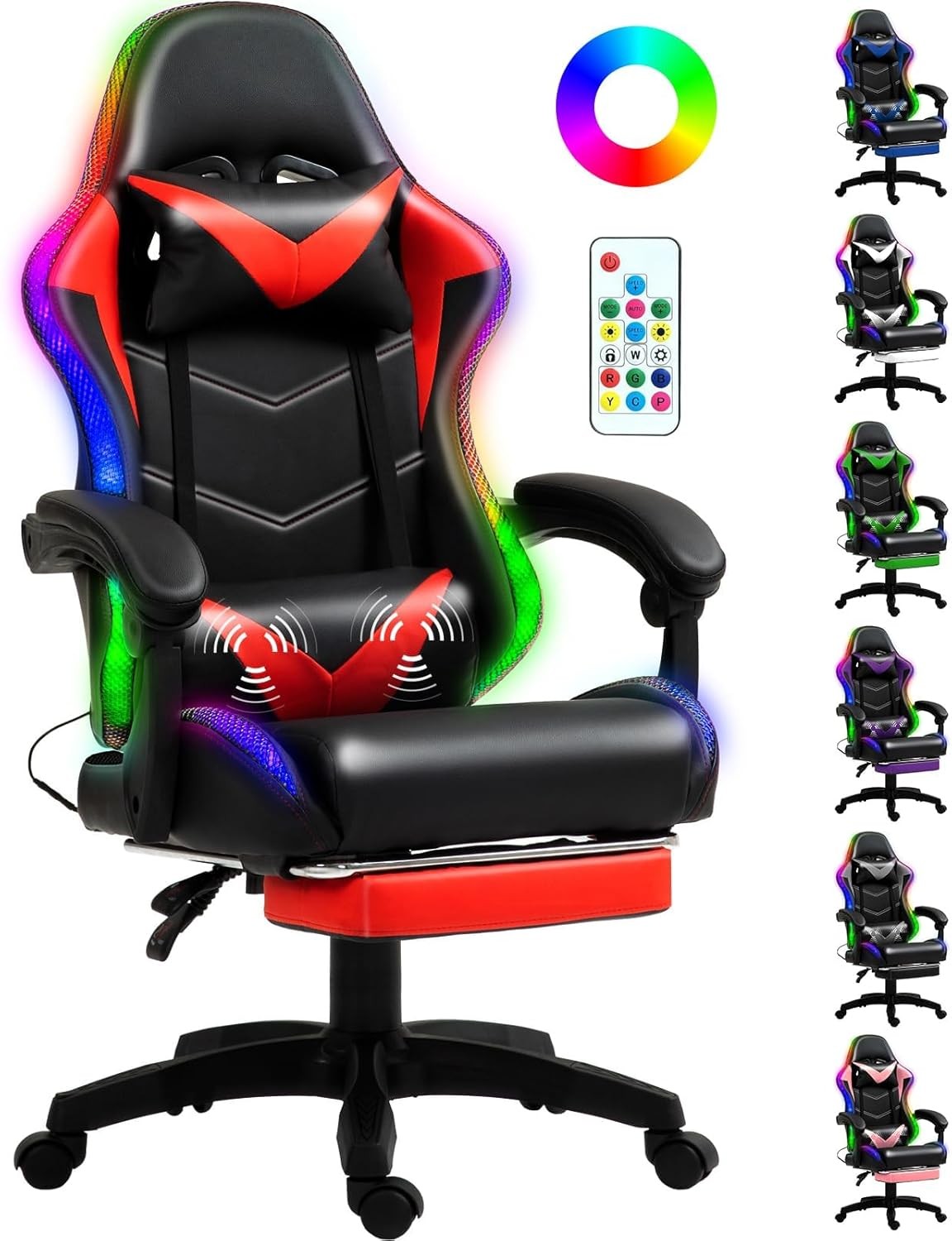 RGB LED Gaming Chair Reclining Racing Office Chair w/ Footrest