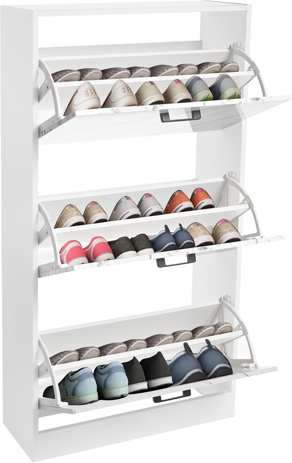 Marble White 3 Drawer Shoe Cabinet Modern Slim Storage Unit Hallway