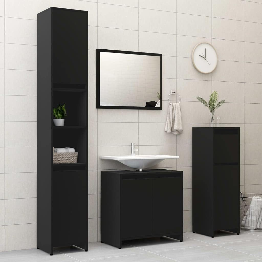 Black Under Sink Bathroom Storage Cabinet Cupboard 60x35x61cm Modern