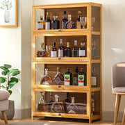 Large Glass Display Bar Cabinet for Liquor & Wine Storage, 4-Tier Unit 80cm