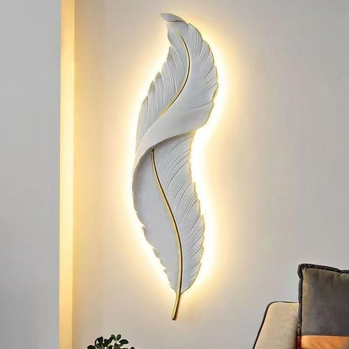 LED Resin Feather Wall Light 63cm, 3-Color Dimmable, Cozy Ambient Glow