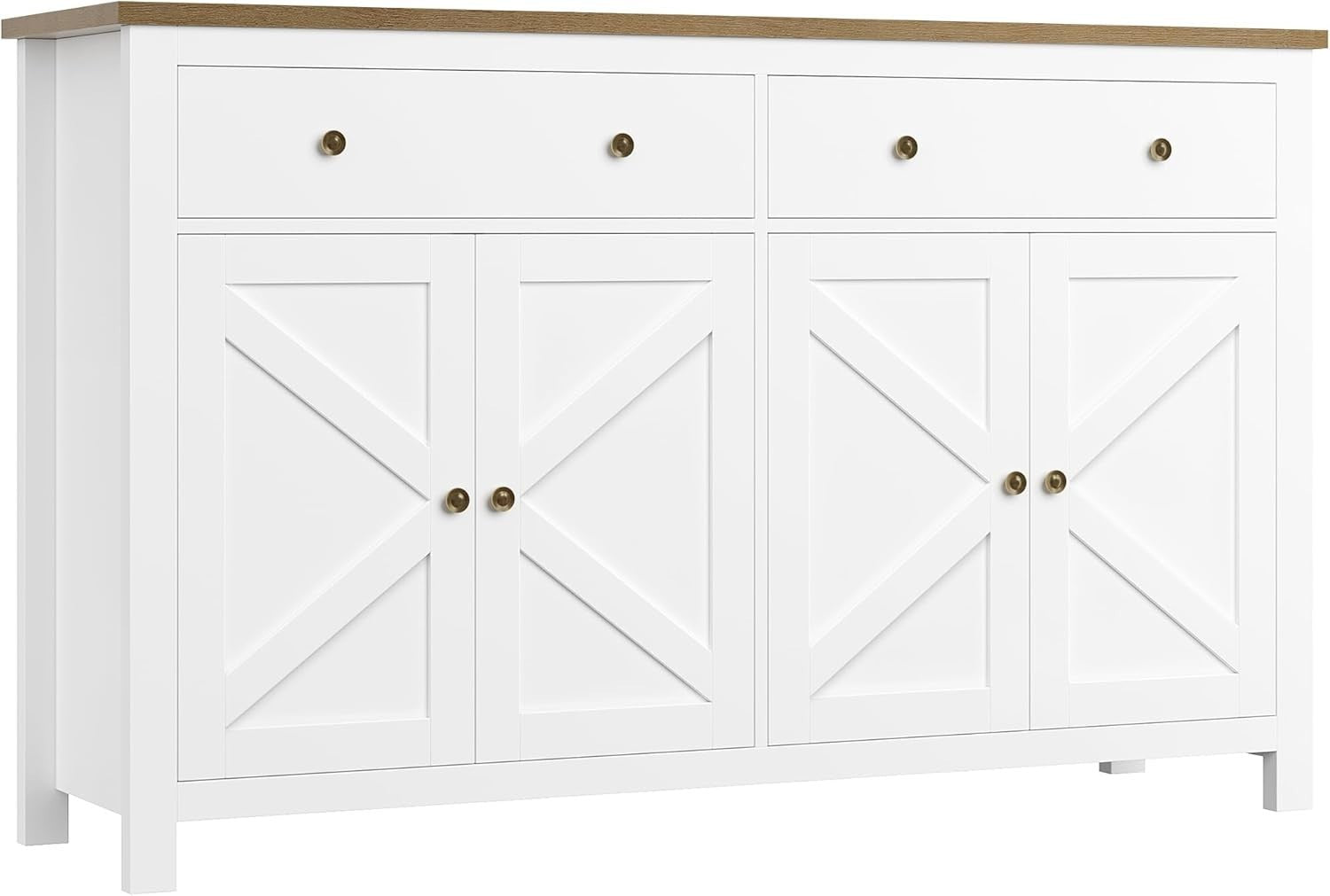 Large White Kitchen Sideboard 4 Doors 2 Drawers Adjustable Shelves Storage