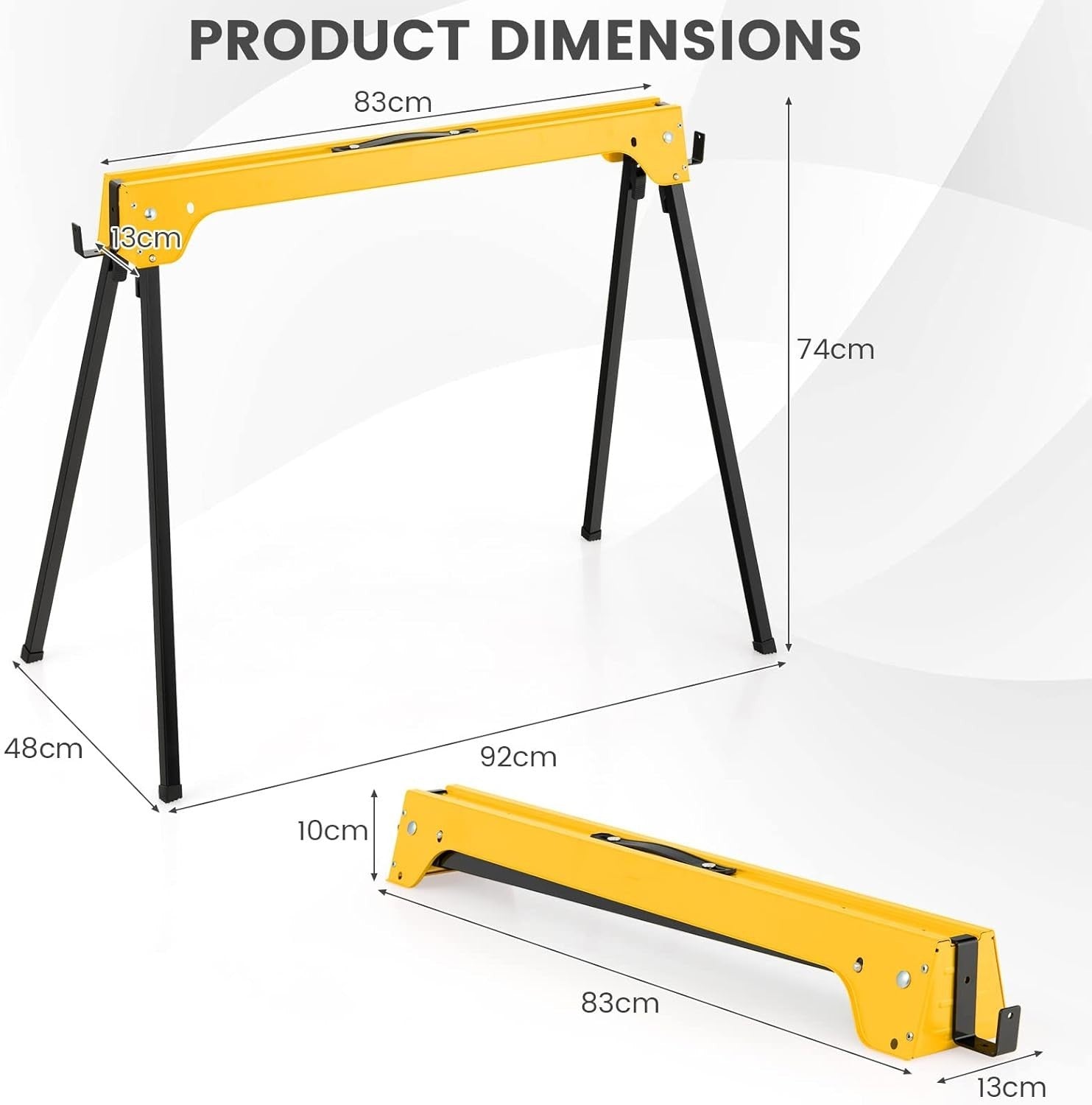 Folding Sawhorse Twin Pack Heavy Duty 454kg 2x4 Support Arms Yellow 92x48