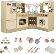 Corner Kids Play Kitchen Green w/ Fridge Coffee Maker Accessories