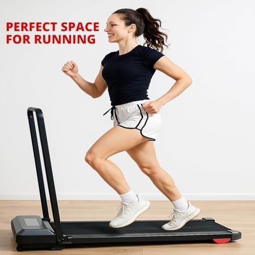 Foldable Walking Jogging Treadmill 12km/h Quiet 2-in-1 Handrail Home Office Gym