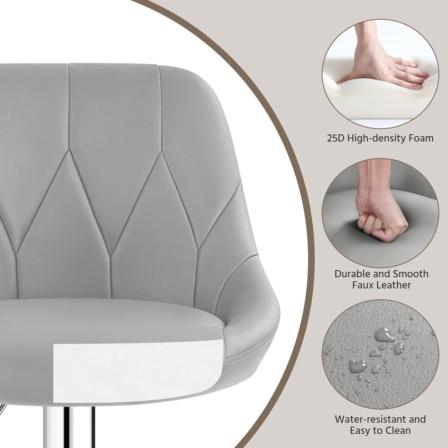 Adjustable Swivel Bar Stools with Backrest & Footrest – Light Grey